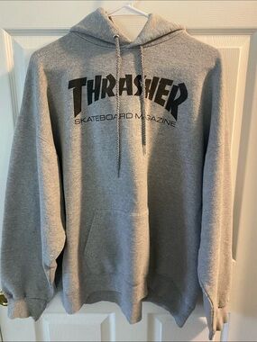 Thrasher Gray Pullover Hoodie with Black Logo